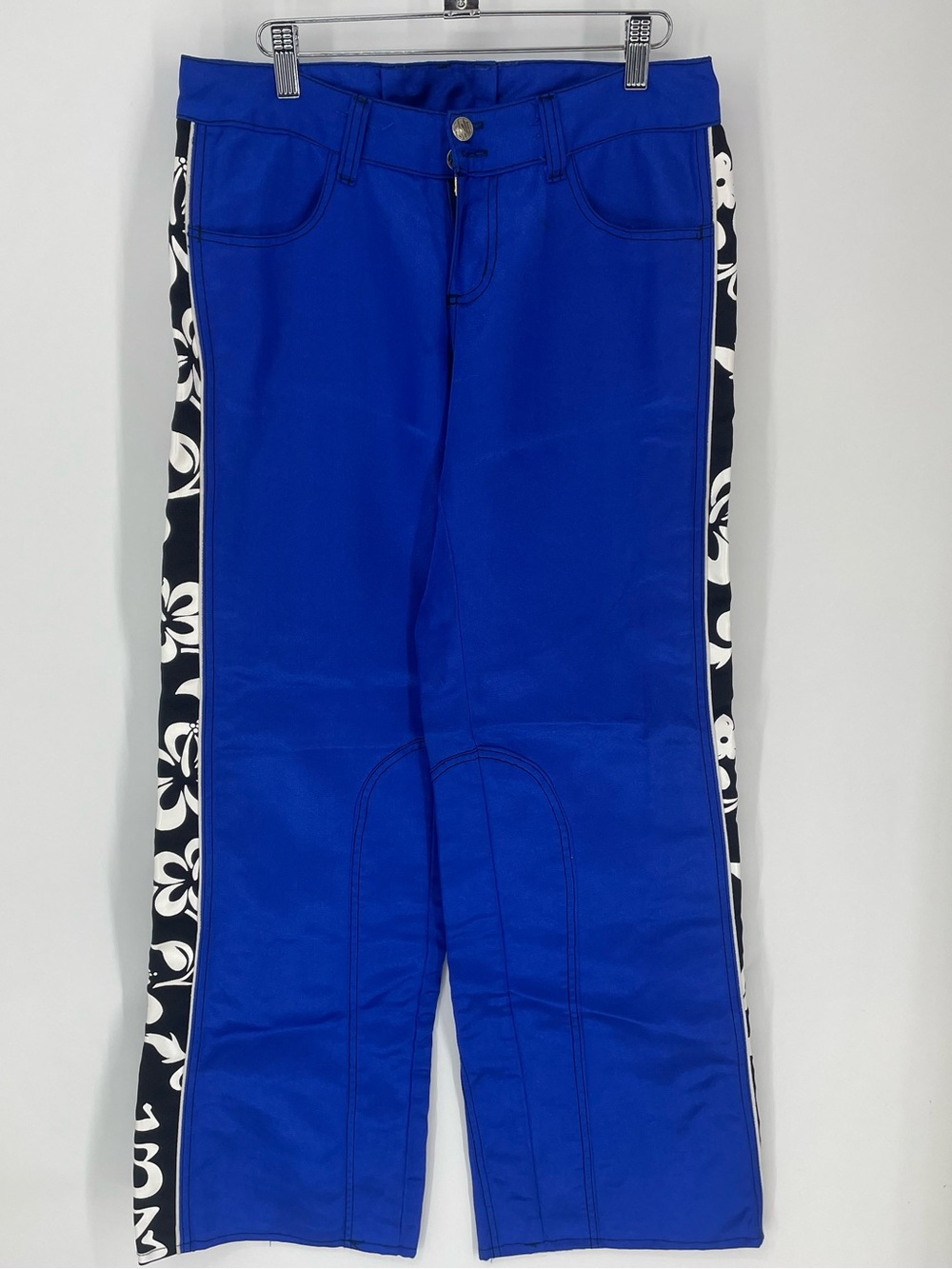 VTG LBZ Motocross Womens Pants Blue Floral Stripe Flare Nylon Streetwear Size 9